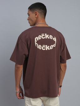 necked - Men's Brown Typography Round Neck T-Shirt