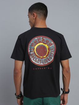 necked - Men's Black Printed Round Neck T-Shirt