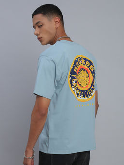 necked - Men's Aqua Blue Printed Round Neck T-Shirt