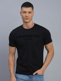 necked - Men's Black Typography Round Neck T-Shirt