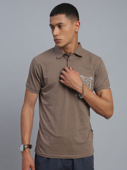 necked - Men's Brown Collar Polo T-Shirt
