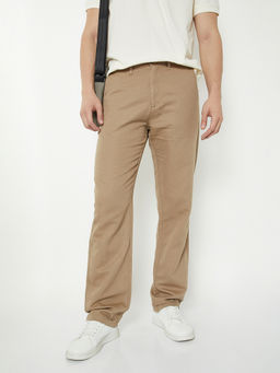 max - Men Brown Solid Linen Chinos
