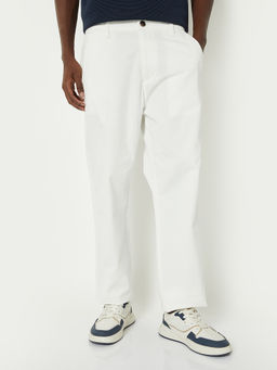 max - Men White Solid Linen Chinos