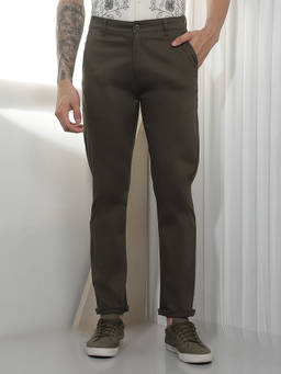 CRIMSOUNE CLUB - Men's Olive Dobby Cotton Trousers