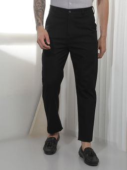 CRIMSOUNE CLUB - Men's Black Textured Cotton Trousers