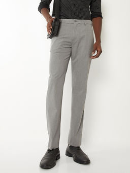 max - Men Grey Solid Regular Fit Formal Trousers
