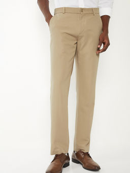max - Men Beige Solid Regular Fit Formal Trousers