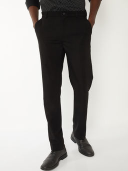 max - Men Black Solid Regular Fit Formal Trousers