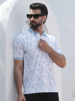 CRIMSOUNE CLUB - Men's White Floral Print Polo T-Shirt