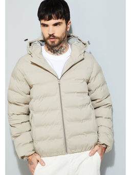 max - Urb_N Men Beige Puffer Hooded Jacket