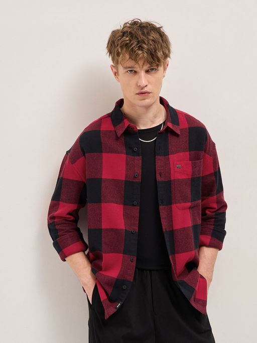 The Bear House Men Red Slim Fit Cotton Checks Casual Shirt