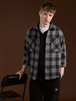 The Bear House - Men Black Relaxed Fit Checks Casual Shirt