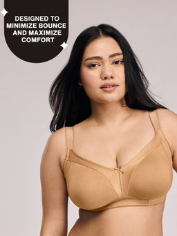 Nykd by Nykaa - Ultimate M-Frame Bounce Control Cotton Non Padded Non Wired Bra-Satin Tan NYB101