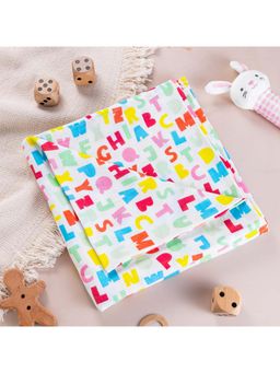 Softsens Baby - A to Z Fun Organic Muslin Swaddle - White, Red & Yellow - Free Size