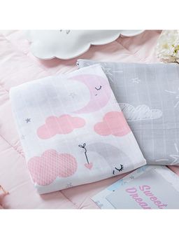 Softsens Baby - Little Dreamers Organic Muslin Swaddle - Pack of 2 - White & Grey - Free Size