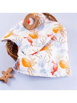 Softsens Baby - Under the Sea Organic Muslin Swaddle - White, Red & Sky Blue - Free Size