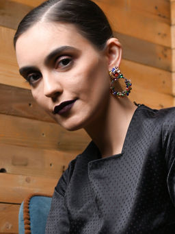 Odette - Circular Rhinestone Earring With Multicolour Cut Crystal Beads