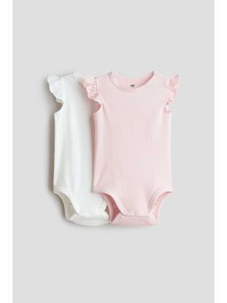 H&M - Girls Pink 2-Pack Flutter-Sleeve Bodysuits