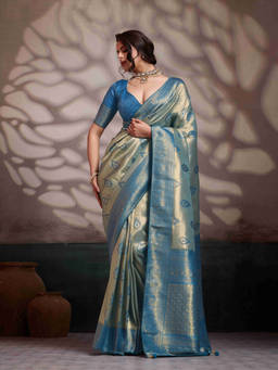 Sethnic Lifestyle - Kanjivaram Soft Silk Minakari Beige Saree With Unstitched Blouse