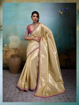 Sethnic Lifestyle - Tissue Linen Woven Beige Saree With Unstitched Blouse