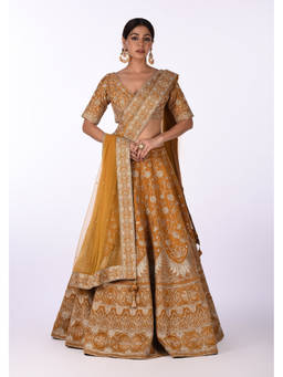 Isha and Anshul - Mustard Yellow Embroidered Bridal Lehenga With Blouse and Dupatta