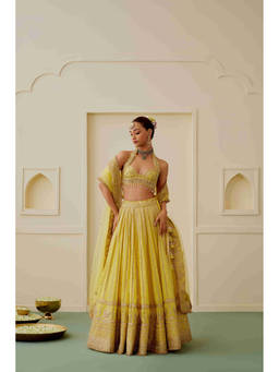 Gopi Vaid - Sitaara Yellow Blouse with Lehenga and Dupatta
