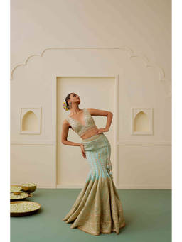 Gopi Vaid - Saaz Blue Blouse with Lehenga and Dupatta