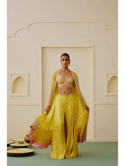 Gopi Vaid - Myraaz Yellow Blouse with Pant and Jacket