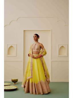Gopi Vaid - Rehmat Yellow Blouse with Lehenga and Dupatta