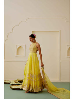Gopi Vaid - Zarmina Yellow Anarkali with Churidar and Dupatta