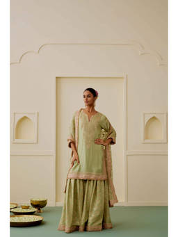 Gopi Vaid - Safeena Green Kurta with Sharara and Dupatta