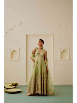 Gopi Vaid - Adaa Green Anarkali with Churidar and Dupatta