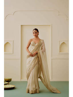 Gopi Vaid - Zoya -Sabira Off-White Saree with Stitched Blouse