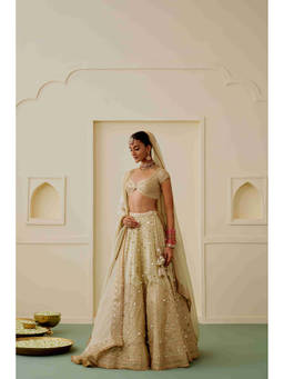 Gopi Vaid - Khwaab Off-White Blouse with Lehenga and Dupatta