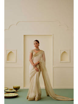 Gopi Vaid - Zehreen Off-White Saree with Stitched Blouse