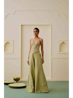Gopi Vaid - Shazneen Green Corset with Sharara