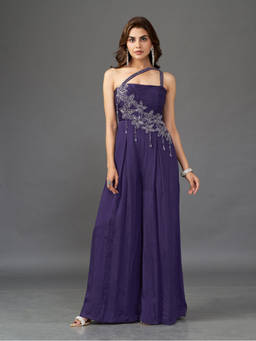 Qunic - Purple Midnight Bloom Embroidery Jumpsuits