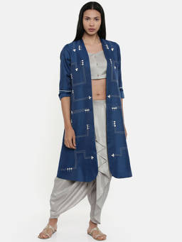 ASMI By Mayank Modi - Sapphire Blue Linen Satin long jacket