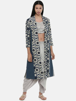 ASMI By Mayank Modi - Blue Chanderi Cotton Satin long jacket
