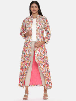 ASMI By Mayank Modi - Multicolor Printed Linen Overlayer