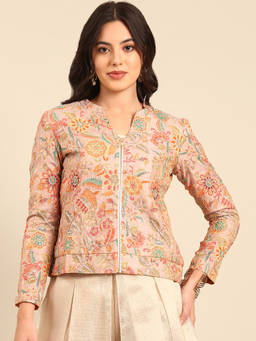 ASMI By Mayank Modi - Peach Print Banares Jaquard Jacket