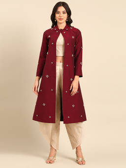 ASMI By Mayank Modi - Maroon Malai Cotton Jacket