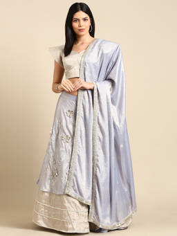 ASMI By Mayank Modi - Blue Silver Tissue Silk Lehenga with Dupatta and Blouse
