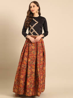 ASMI By Mayank Modi - Black Brown Chanderi Lehenga and Blouse