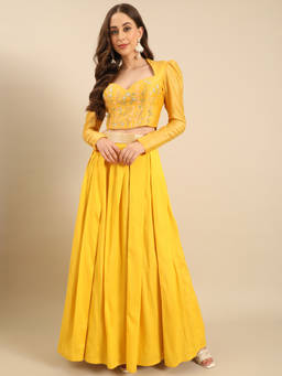 ASMI By Mayank Modi - Yellow Chanderi Lehenga Set