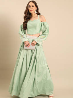 ASMI By Mayank Modi - Green Silk Cotton Lehenga Set