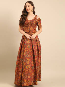 ASMI By Mayank Modi - Brown Chenderi Lehenga Set