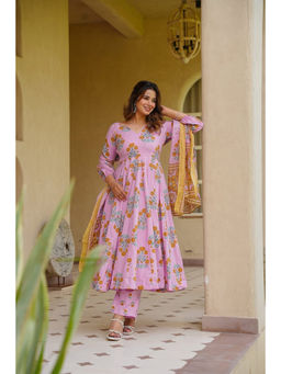 Idaho Clothing - Areej Pink Cotton Anarkali with Pant & Dupatta