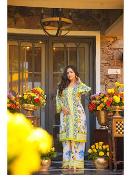 Idaho Clothing - Ayla Blue and Yellow Printed Kurta with Palazzo
