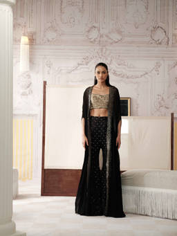 Basanti Kapde aur Koffee - The Stardust and Smoke Black Cape with Blouse and Sharara
